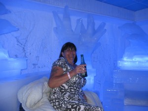 In a place where the temperature was around the 40 degree mark most days, and Jayne was complaining about how cold I turned up the A/C in the room, she insisted that we visit a bar where all the furniture is carved from blocks of ice and the temperature is kept at 5 below... 