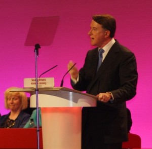 Peter Mandelson at this year's party conference - still waiting for photos from his visit to Crawley