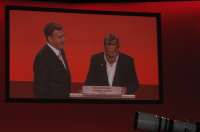 The two Eds - Balls and Izzard - at conference in Brighton