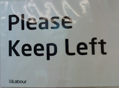 A sign on the footbridge between the Grand and the Hilton at Labour's conference.