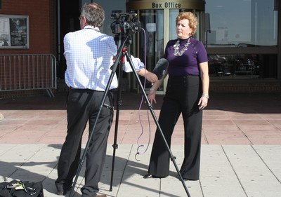 Crawley MP, Laura Moffatt, being interviewed for the TV