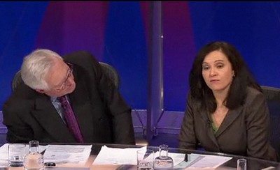 Dimbleby gave up all attempts at subtlety in his attempts to look inside Caroline Flint's jacket