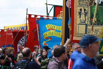 Union banners in the parade